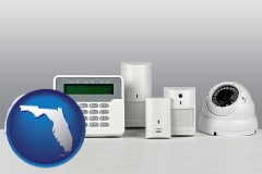 florida map icon and home alarm system