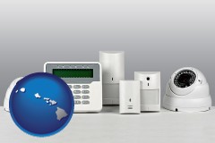 hawaii map icon and home alarm system