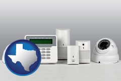 texas map icon and home alarm system
